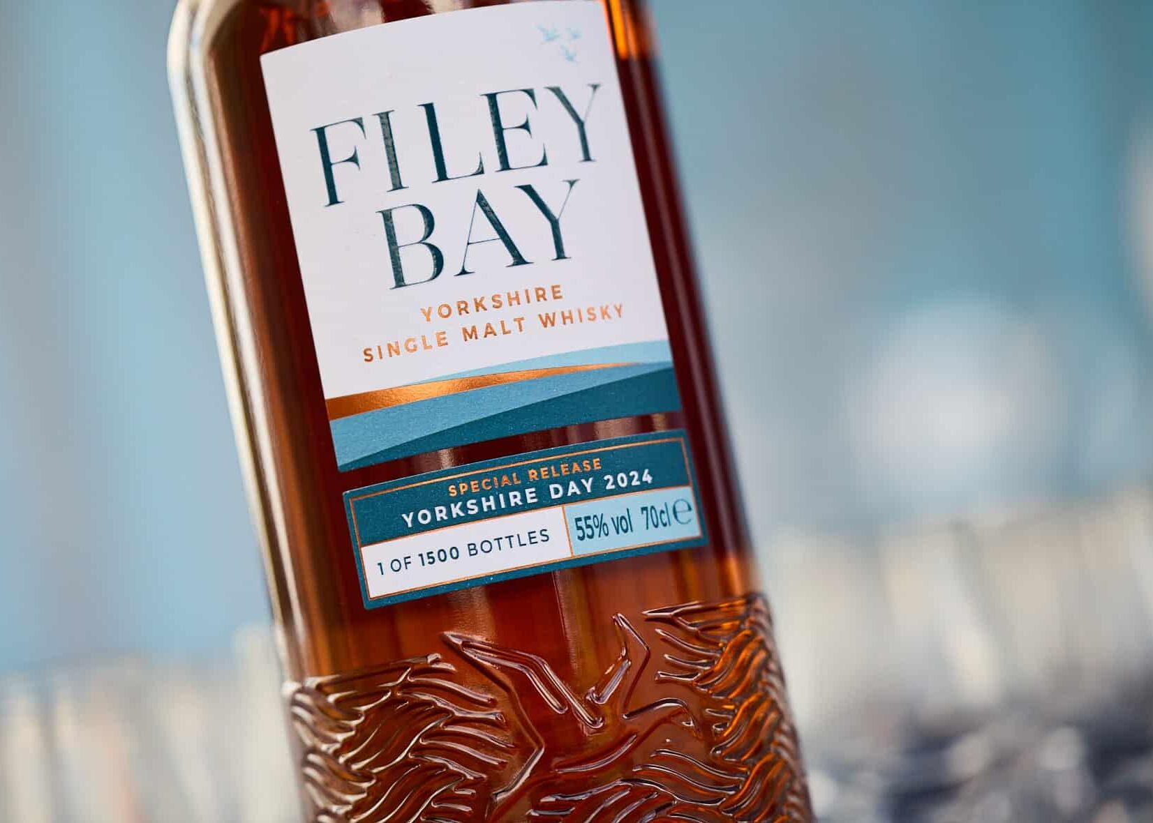 Close up of the detail on the Filey Bay Yorkshire Day 2024 bottle